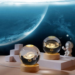 3d Galaxy Solar System Crystal Ball Night Light With Wooden Base For Boys And Girls (random Designs)